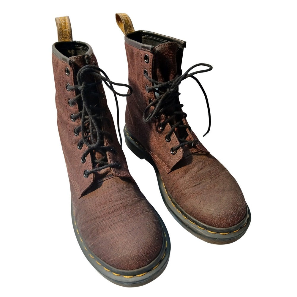 Dr Martens 1460 Burgundy Canvas 7 Eye Combat Boots Womens Maroon